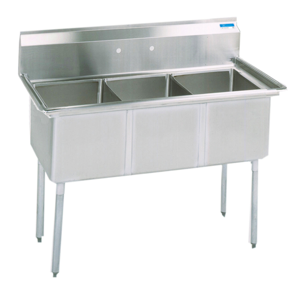 Bk Resources 20.8125 in W x 50 in L x Free Standing, Stainless Steel, Three Compartment Sink BKS-3-15-14